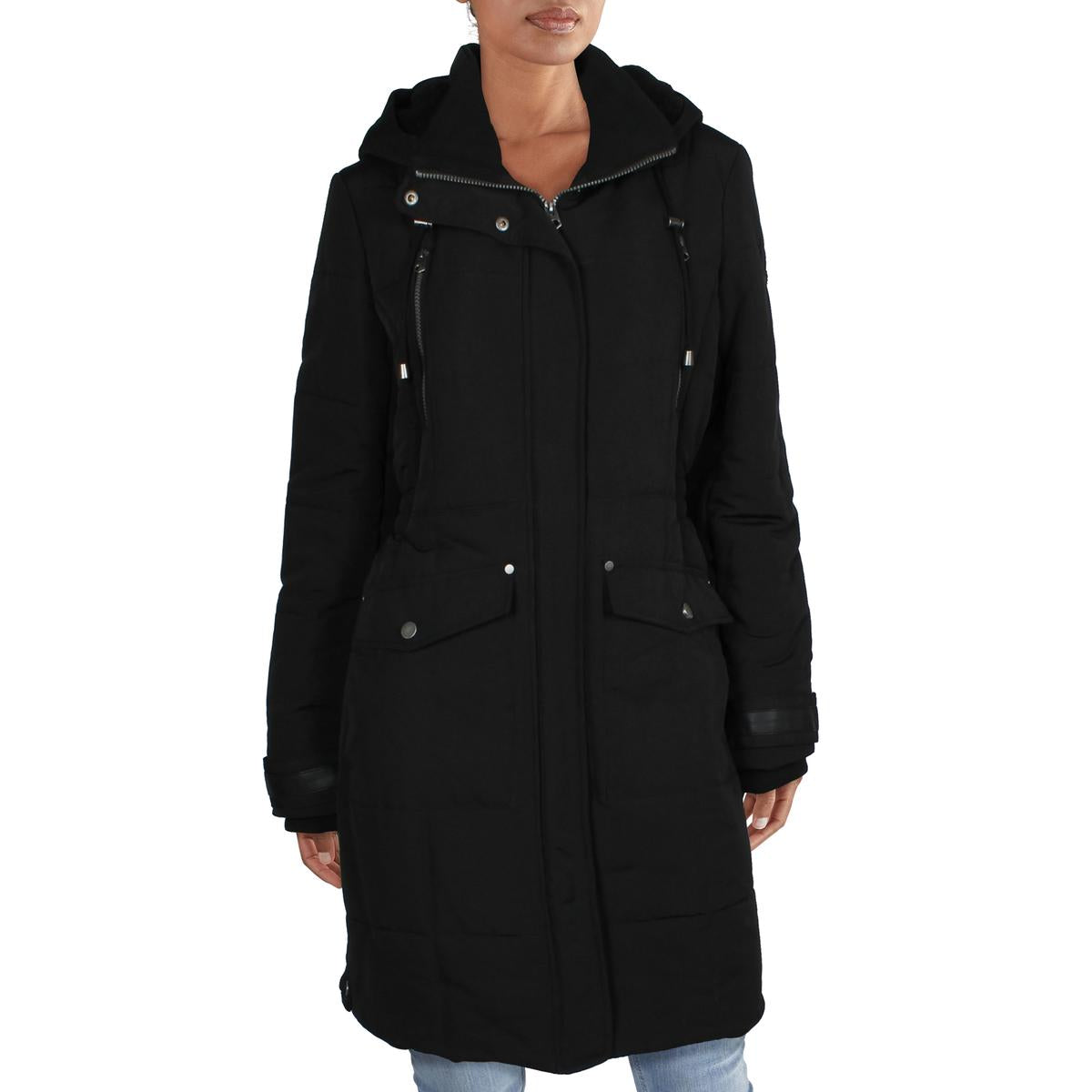 Lange gesteppte Winter Parka Mantel mit Kordelzug Kapuze