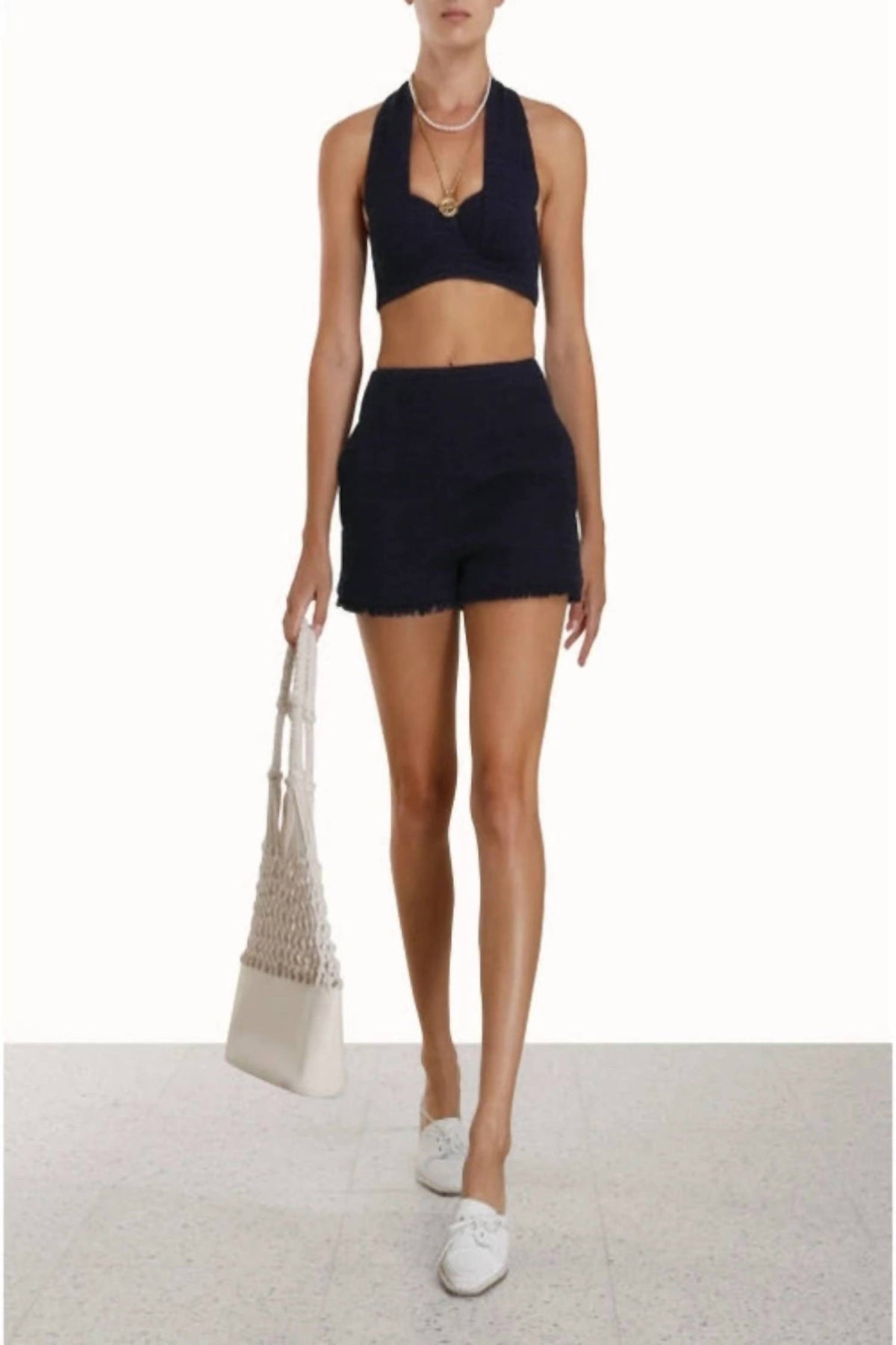 Damen Tweed Shorts in hoher Flut