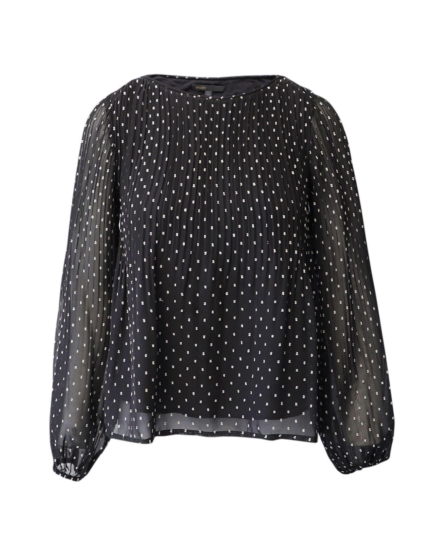 Maje Polka Dot Langarmbluse aus schwarzem Polyester
