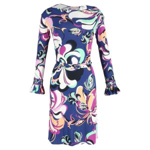 Emilio Pucci Aruba langärmeliges midi-Kleid in blauer und lila floraler Viskose 7748703191100