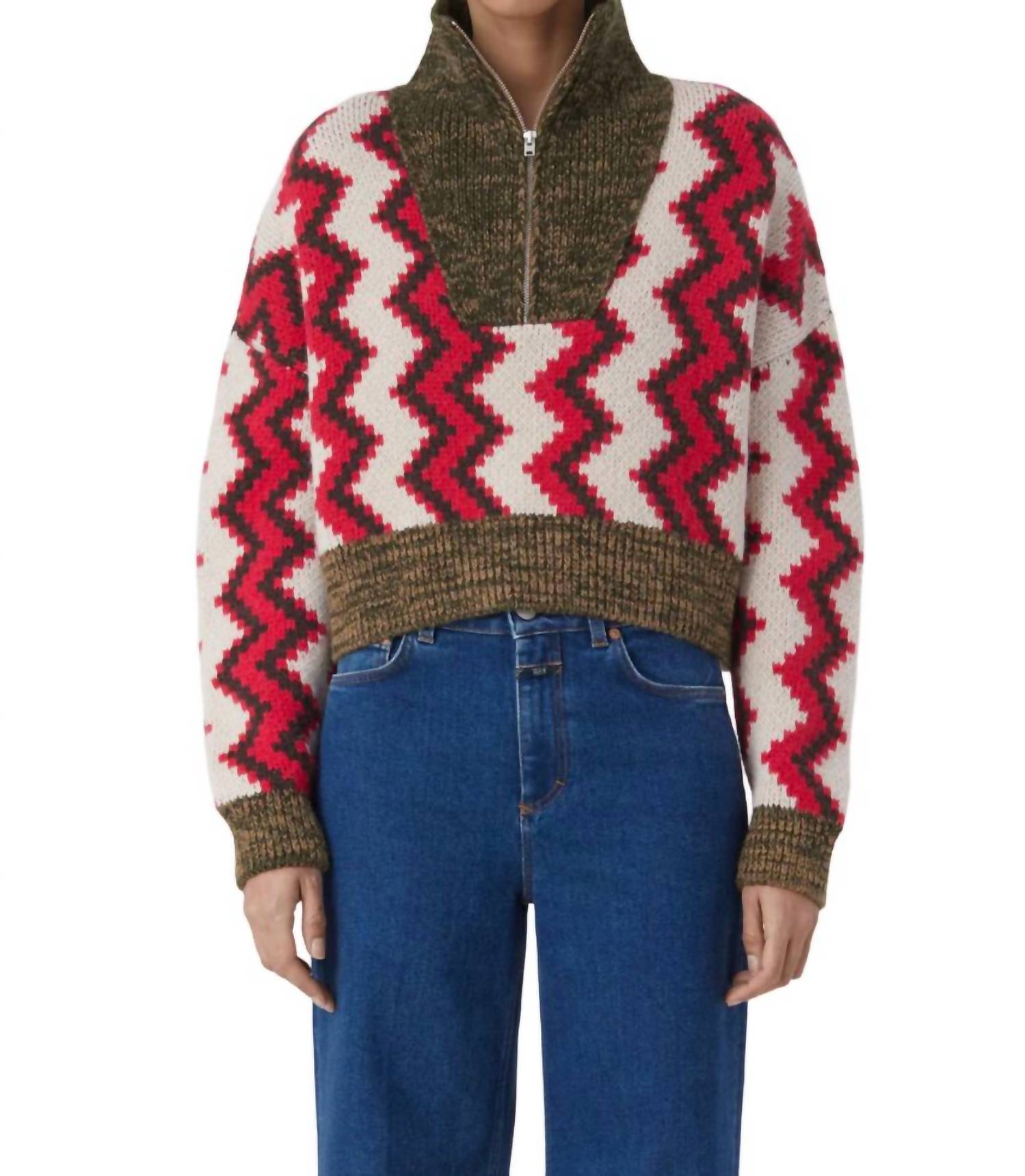 verkürzt Halfzip Pullover mit langen Ärmeln in Mehrfarbig