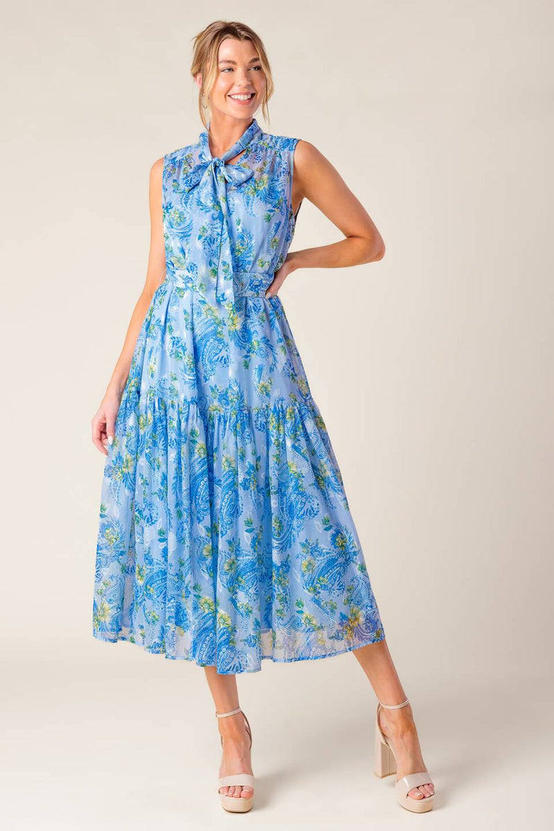 IMMER NACH POWER Blau gewebt MIDI Kleid