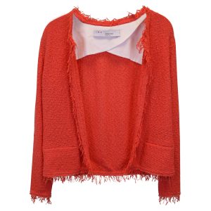 Iro Fringe Open Jacke in orangefarbenem Tweed 7748694638652