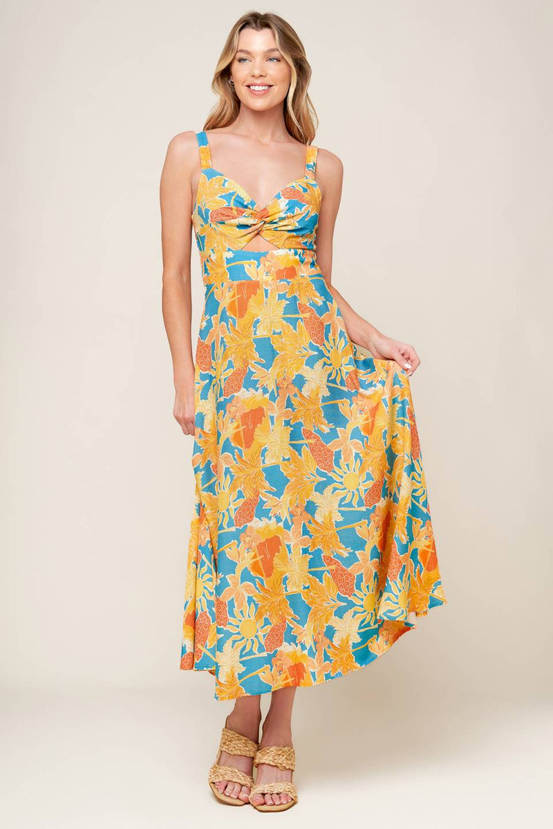 TWIRL ME Blau gewebt MIDI Kleid