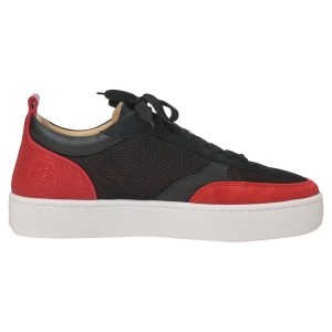 Christian Louboutin Happyrui Sneaker aus schwarzem Mesh und rotem Wildleder