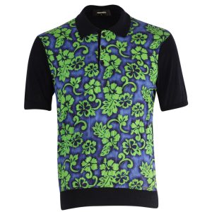 Dsquared2 Hawaiian Print Poloshirt in grüner Laine 7748695851068