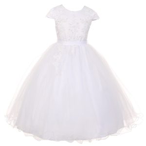 große Mädchen weiße Perle Pailletten Tüll Kommunion Blumenmädchen Kleid 7-20