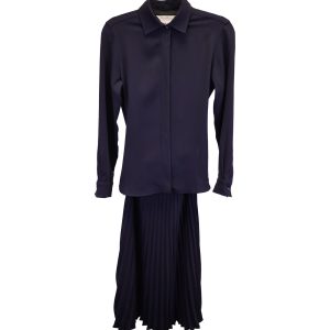 Max Mara Pleated Carmine Hemd Kleid in Marineblau Triacetat 7748720132156