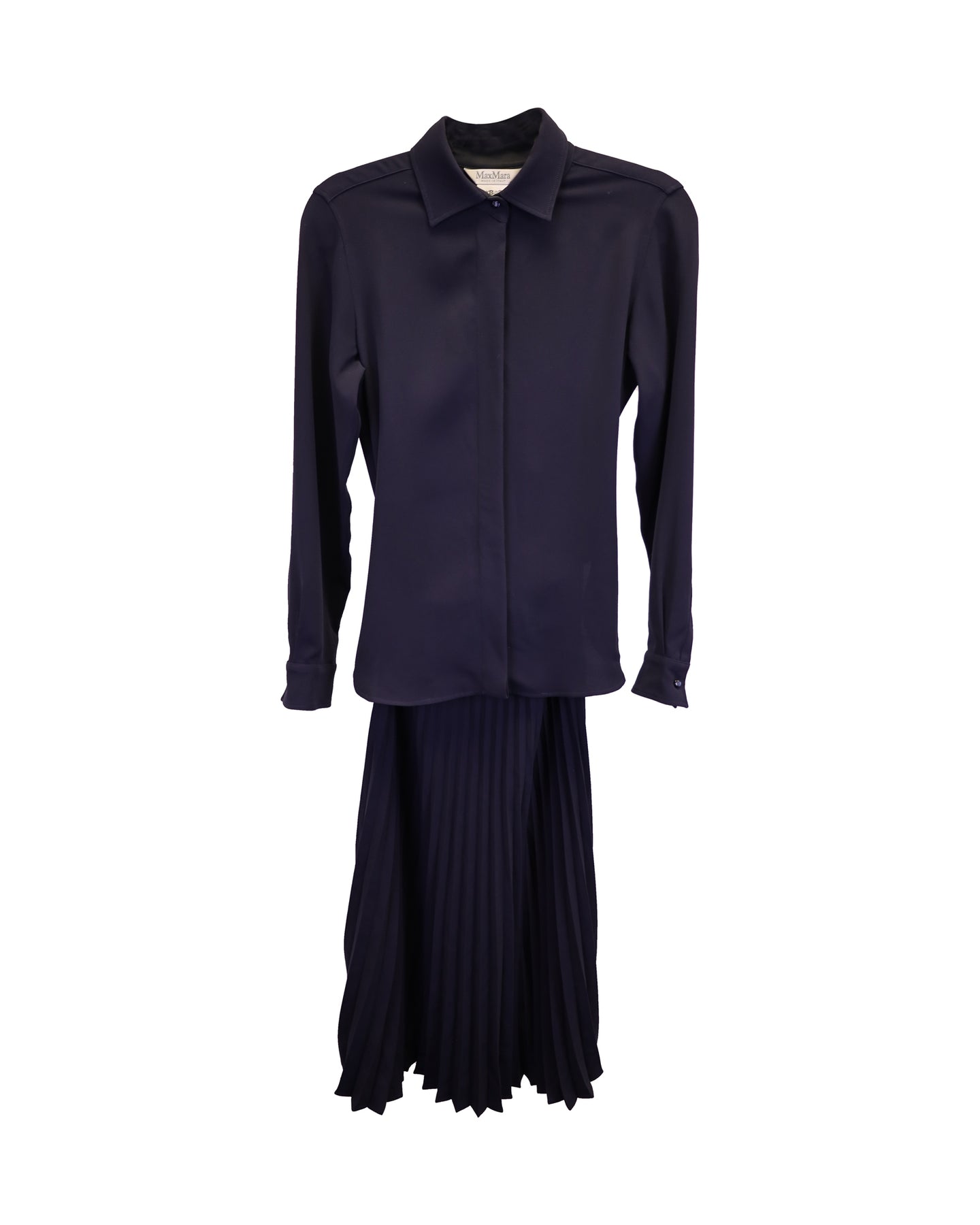 Max Mara Gefaltetes Karmin Hemdkleid in Marineblau Triacetat