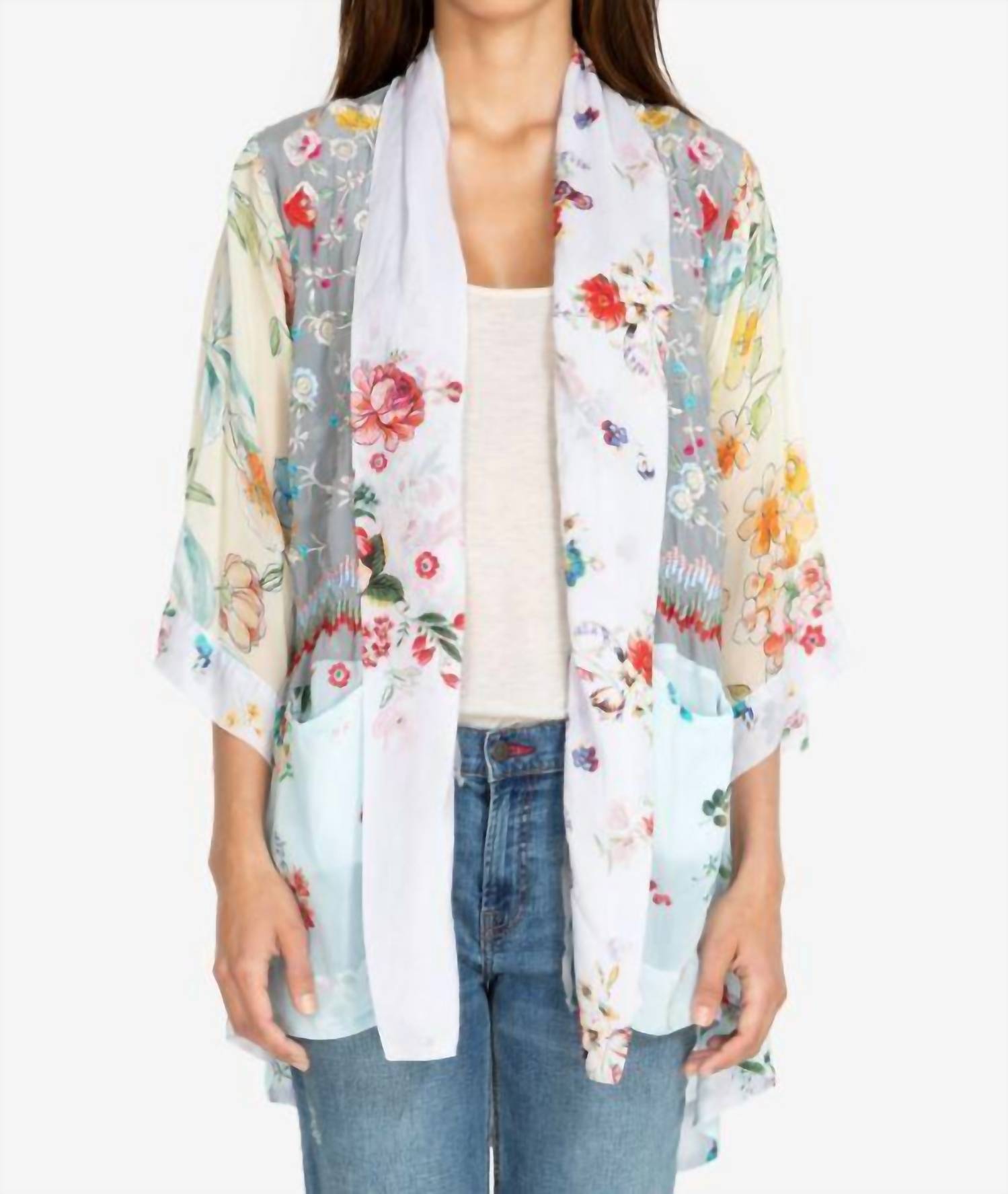 Pastell Blumenstickerei Kimono In Mti