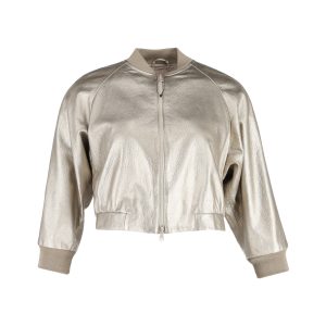 Brunello Cucinelli Bomberjacke aus goldfarbenem Leder