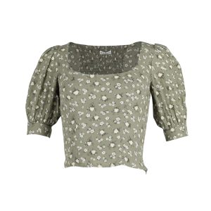 Reformation Cave Top with Blumendruck in grüner Khaki Viskose
