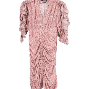 Isabel Marant Andor Blumen-Minikleid mit geraffter Naht aus rosa Seide