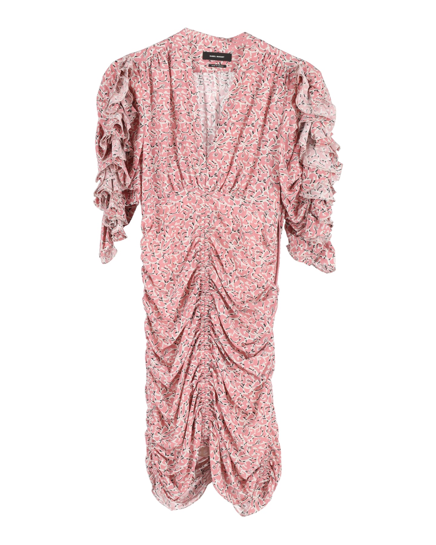 Isabel Marant Andor Blumen-Minikleid mit geraffter Naht aus rosa Seide