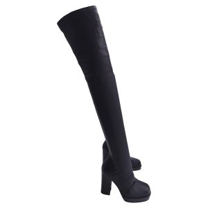 Rick Owens Stocking Chunky Stretch Oberschenkel hohe Stiefel in schwarzem Leder