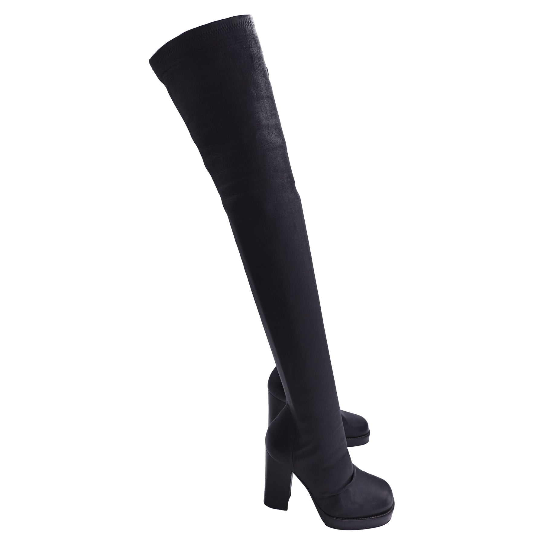 Rick Owens Strumpf grob Stretch Oberschenkel hohe Stiefel in schwarzem Leder
