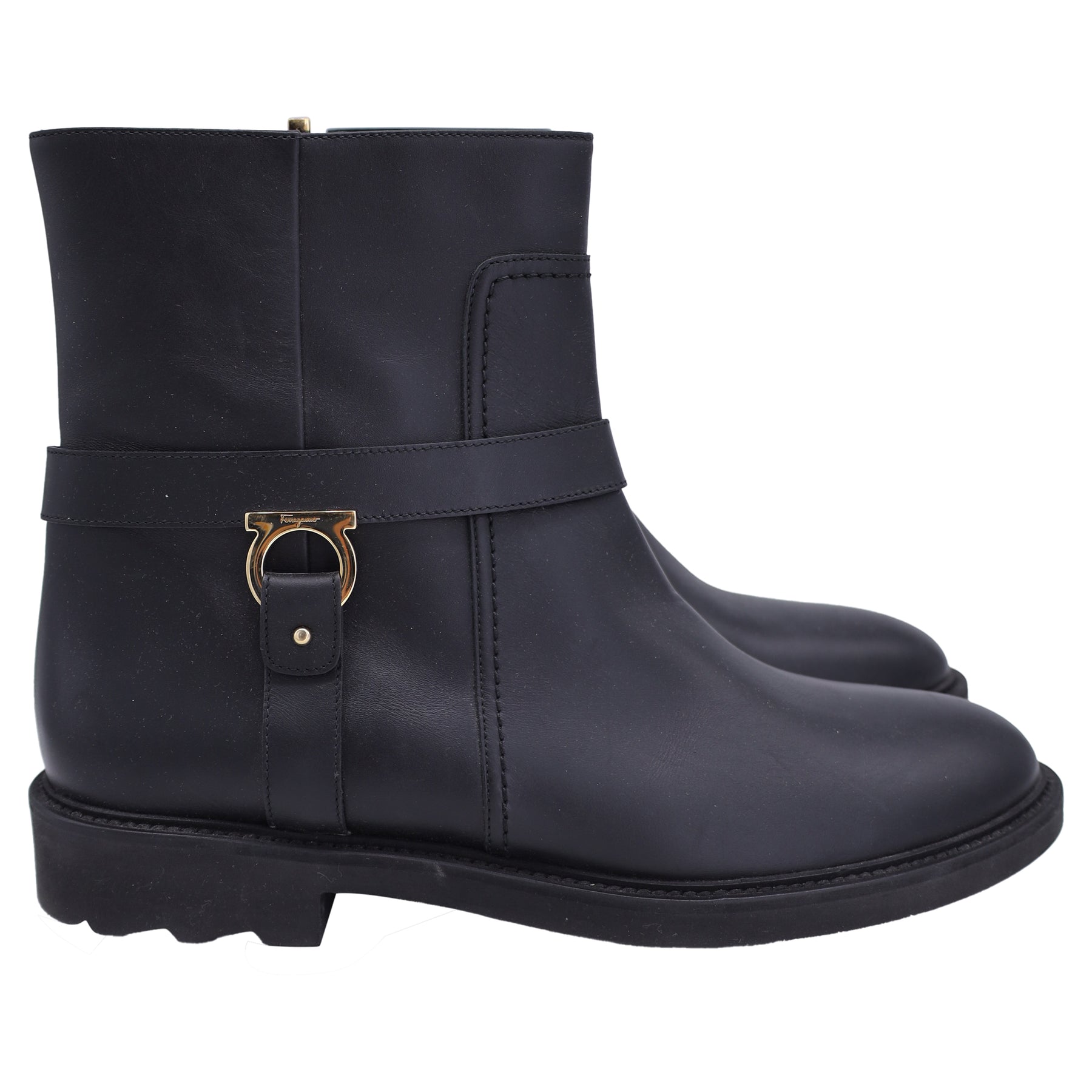 Salvatore Ferragamo Lampo Moto Stiefel aus schwarzem Leder