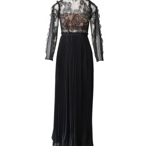Self-Portrait lange Ärmel durchsichtiges Maxikleid aus schwarzem Polyester