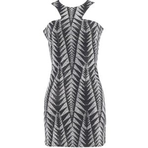 Balmain Sparkly Halter Minikleid in schwarz bedruckter Baumwolle