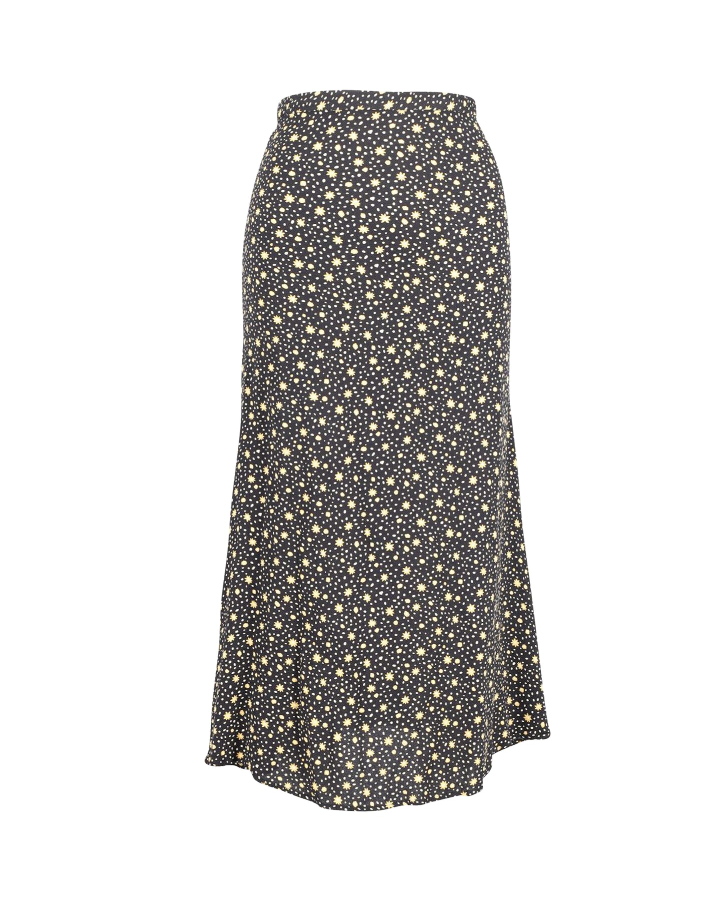 Reformation Midirock mit Blumenmuster aus schwarzem Polyester