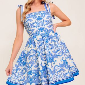 FLORENCE DAYS mit Blumenmuster blau gewebt Minikleid