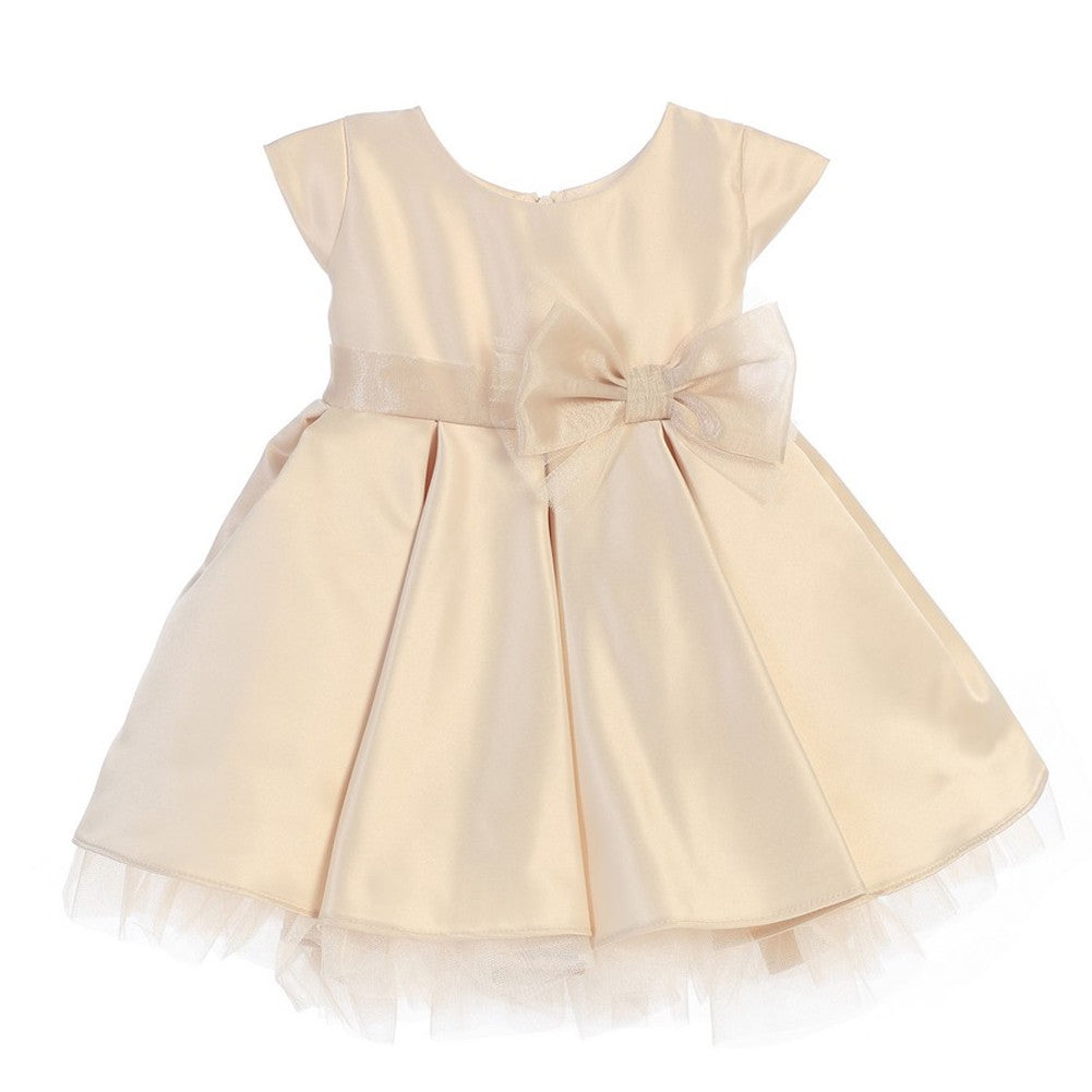 Baby Mädchen Champagner Satin volle Falten Bogen Weihnachtskleid 6-24M