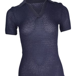 Dion Lee Basket-Weave Poloshirt in Marineblau Viskose 7748705353788