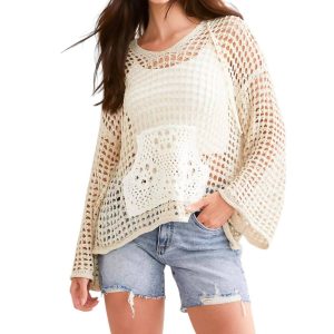 Open Stitch Kapuzenpullover in natürlich