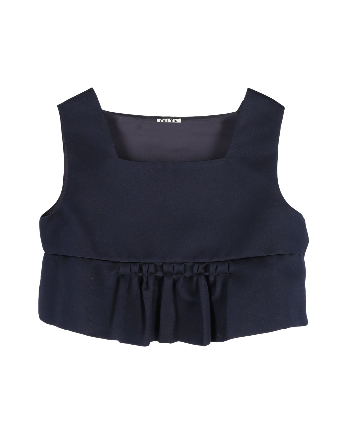 Miu Miu Beschnittenes Duchesse-Peplum-Top aus dunkelblauer Seide