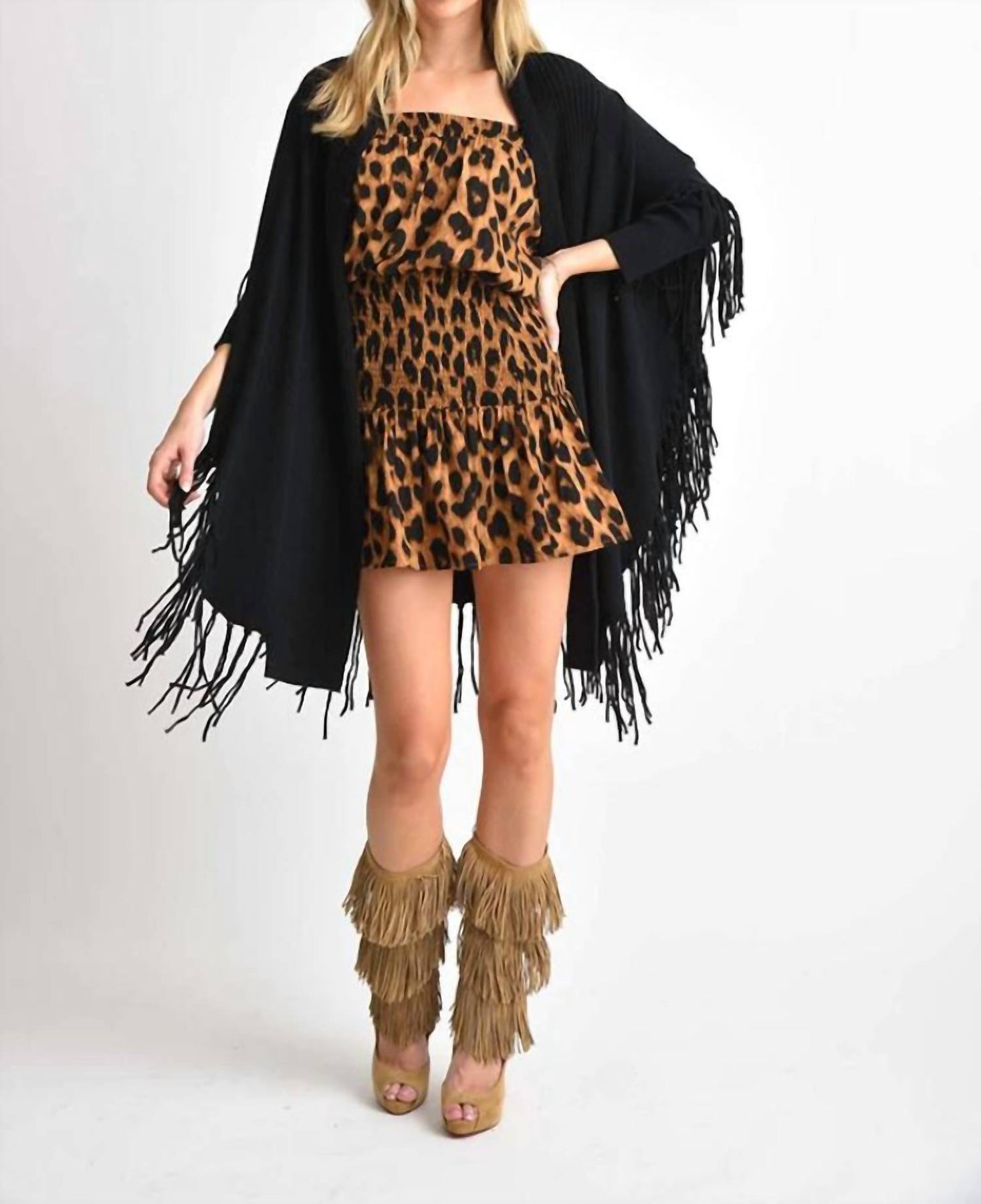 Heaven Draped Strickjacke mit Fransensaum in Schwarz