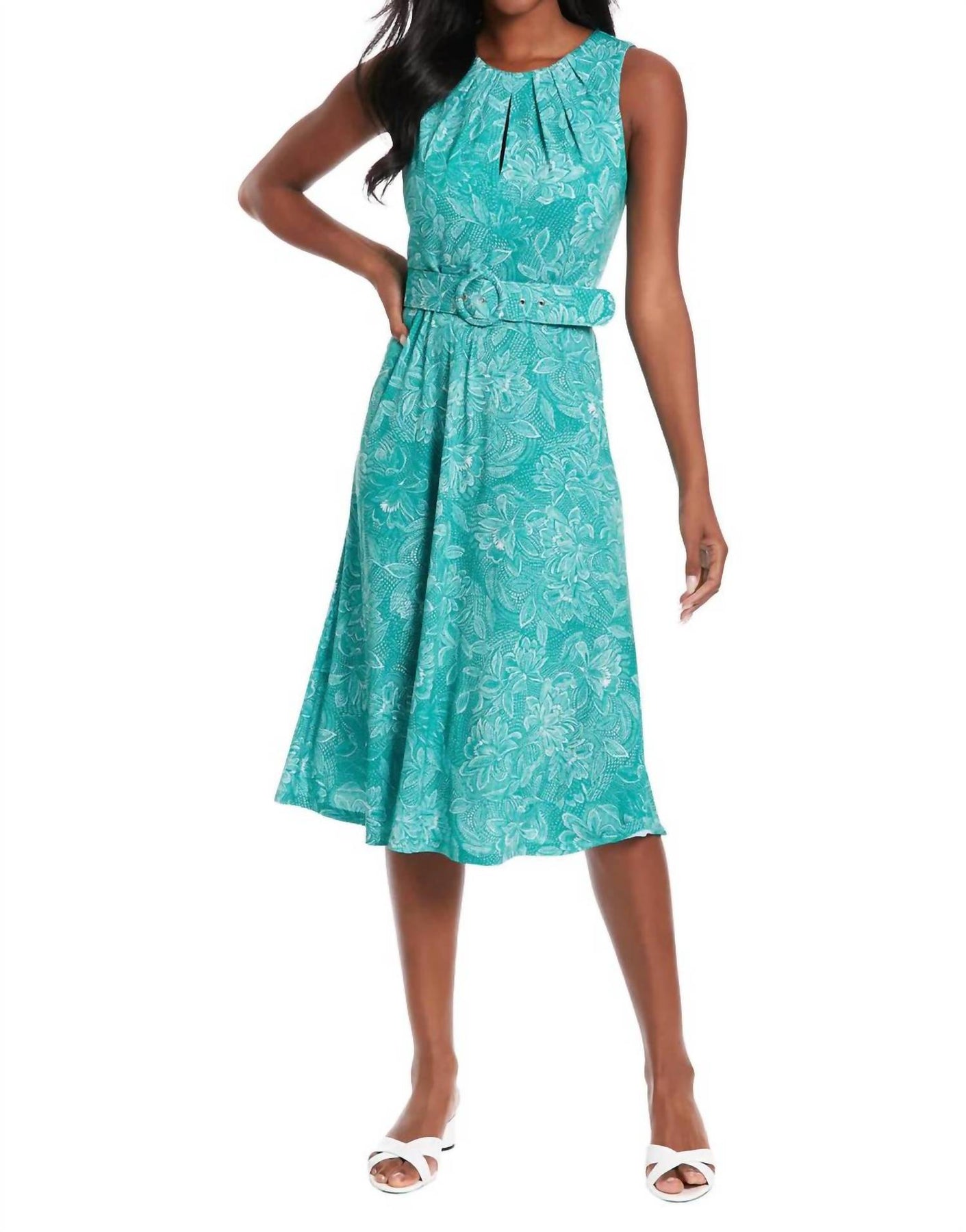 Presley Matte Jersey Midikleid in Grün/Elfenbein