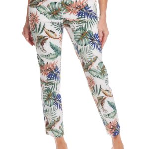 Damen-Knöchelhose mit Blütenblatt-Schlitz in Tropenoptik