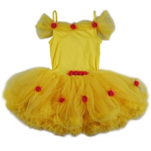 Schulterfreies Halloween-Tutu-Kleid für Mädchen, gelb, rot, mit Rosenapplikationen, S-XL (9M-8)