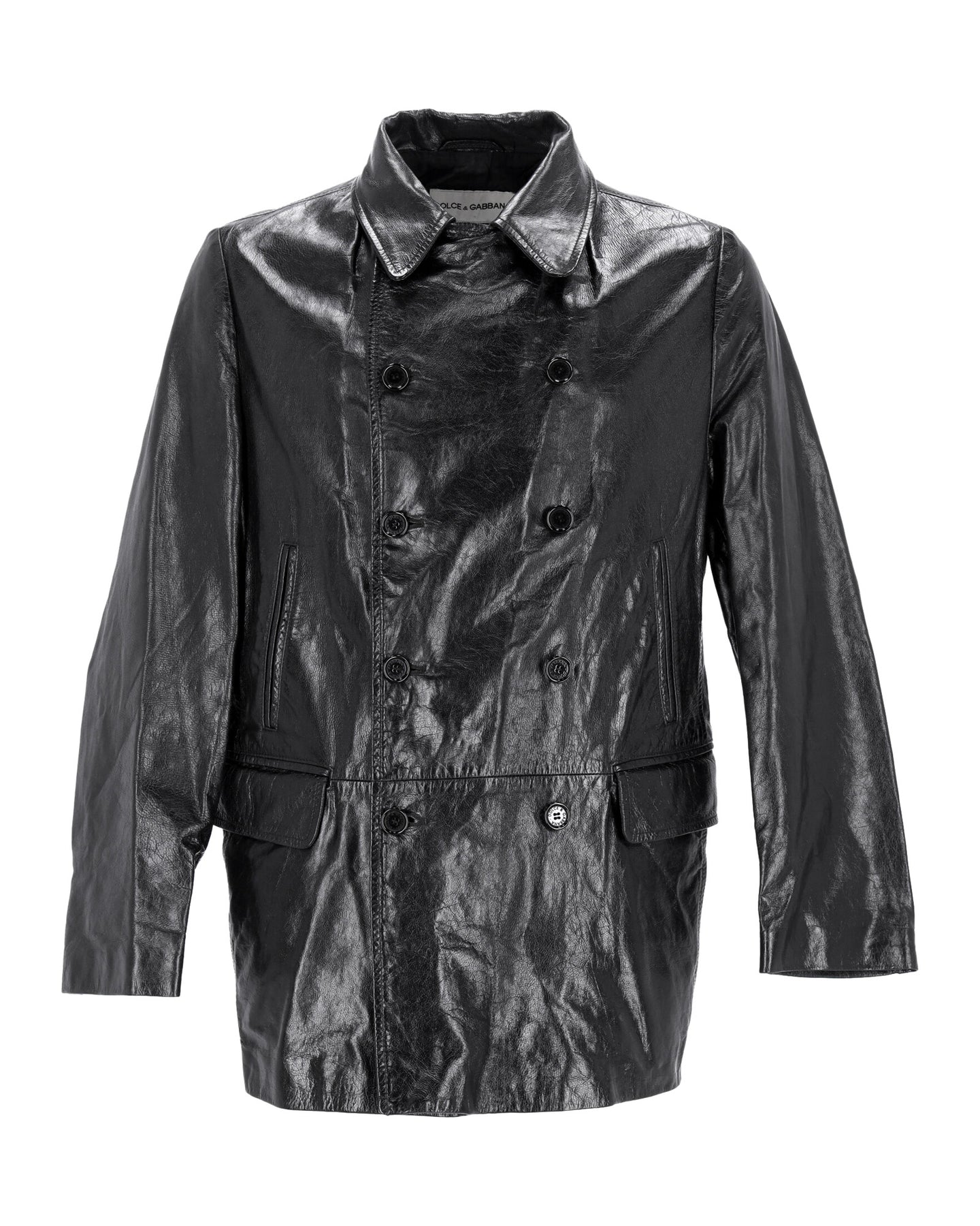 Dolce & Gabbana Zweireihiger Mantel aus schwarzem Leder