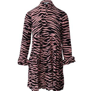 Ganni Leopard Print Langarm Minikleid in schwarz und rosa Viskose