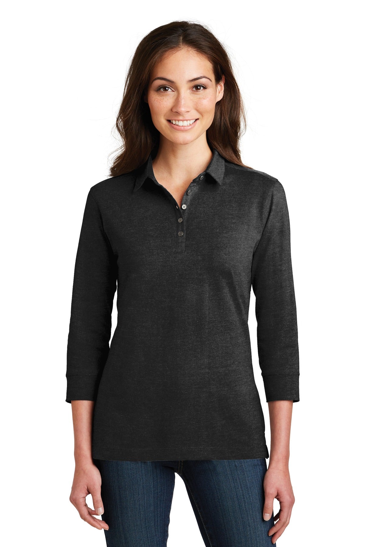 Port Authority Damen-Poloshirt aus Meridian-Baumwollmischung mit 3/4-Ärmeln. L578