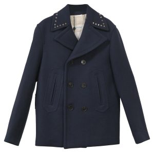 Valentino Garavani Rockstud – Zweireihiger Erbsenmantel in Dunkelblau Blau Wolle