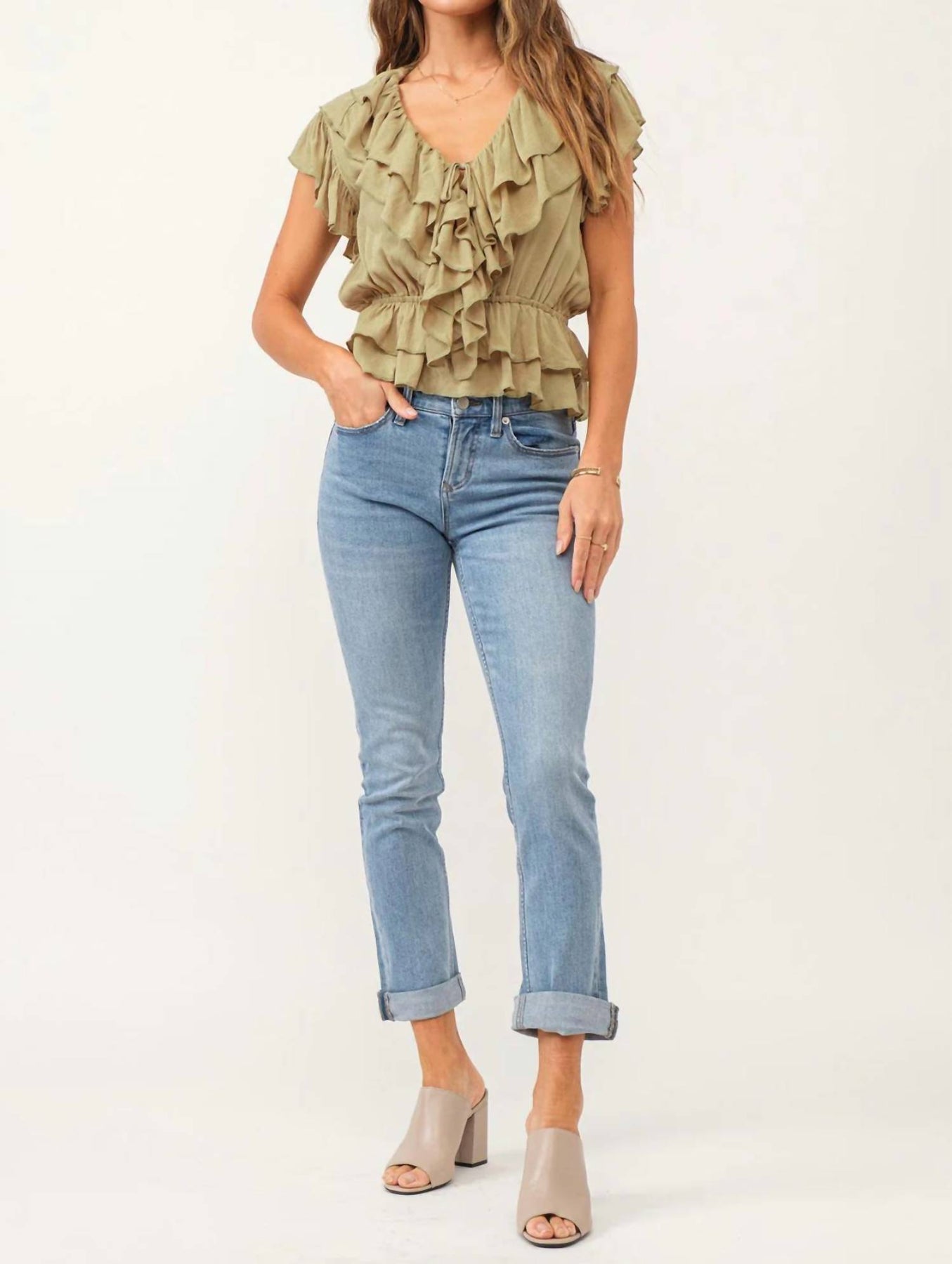 Blair mittlerer Bund Jeans mit geradem Bein aus leichtem Denim