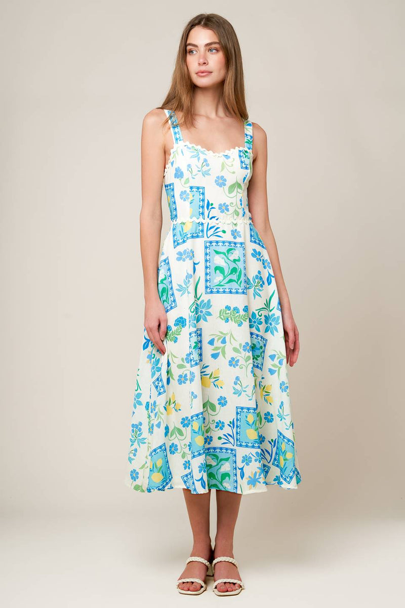 AUF DEM BEWEGLICHEN Blau gewebt MIDI Kleid