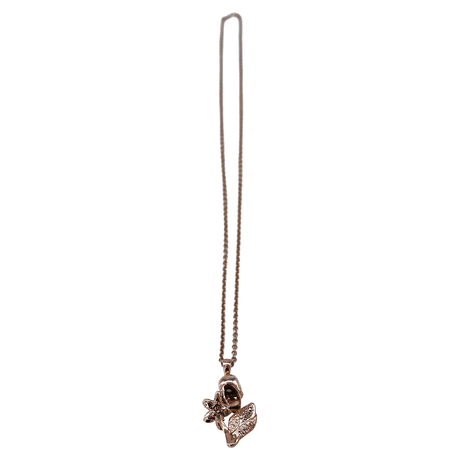 Alexander McQueen Totenkopf mit Blume Anhänger Halskette in Rosa Roségold