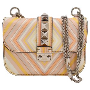 Valentino Mandarin Sorbet Kleine Rockstud 1975 Lock Chain Schultertasche aus mehrfarbigem Leder