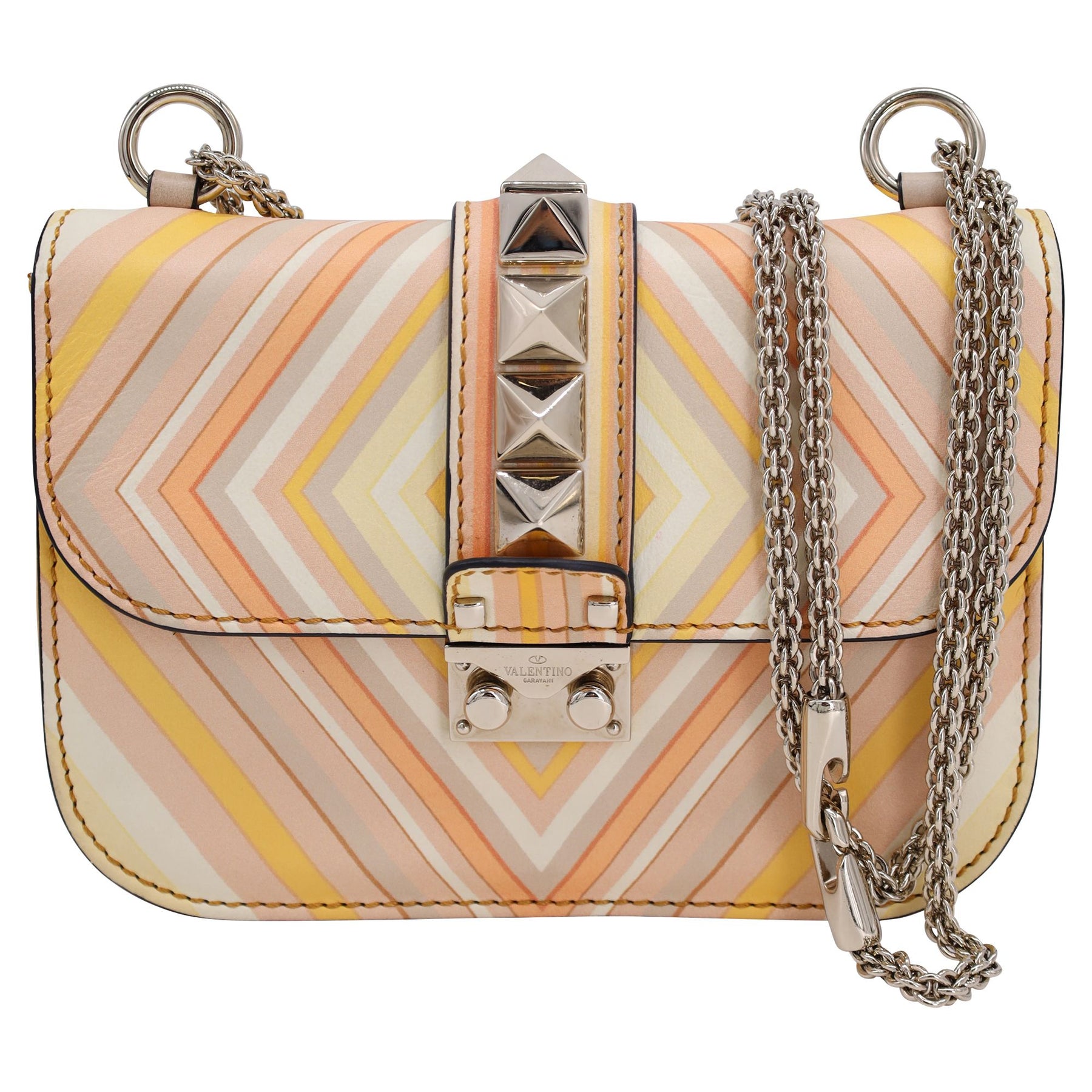 Valentino Mandarin Sorbet Kleine Rockstud 1975 Lock Chain Schultertasche aus mehrfarbigem Leder