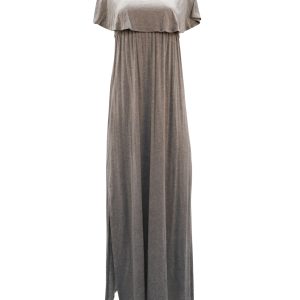 Alice + Olivia Schulterfreies Kleid mit Schlitzen in Grau Lyocell