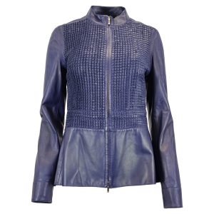 Escada Textured-Front Jacke aus marineblauem Leder 7748700602428