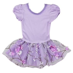 Mädchen-Tanz-Ballettkleid mit violettem Pflaumenblütenmuster, S (9–24 Monate)–XL (6–8)
