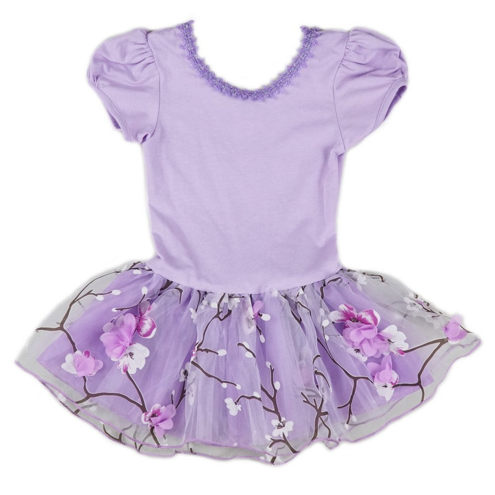 Mädchen-Tanz-Ballettkleid mit violettem Pflaumenblütenmuster, S (9–24 Monate)–XL (6–8)