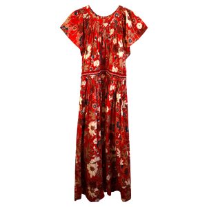 Ulla Johnson Lottie Pleated mit Blumenmuster bedrucktes Midikleid aus roter Baumwolle 7748700569660