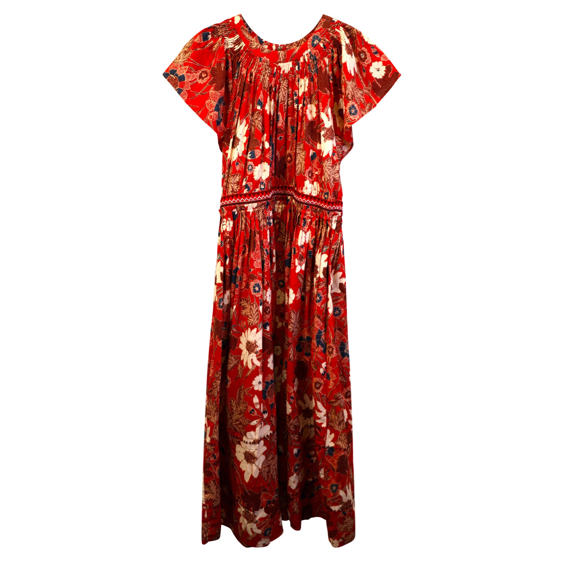 Ulla Johnson Plissiertes Midikleid mit Blumenmuster aus roter Baumwolle