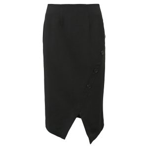 Iris & Ink Asymmetrical midi Bleistiftrock aus schwarzer Wolle 7748717871164