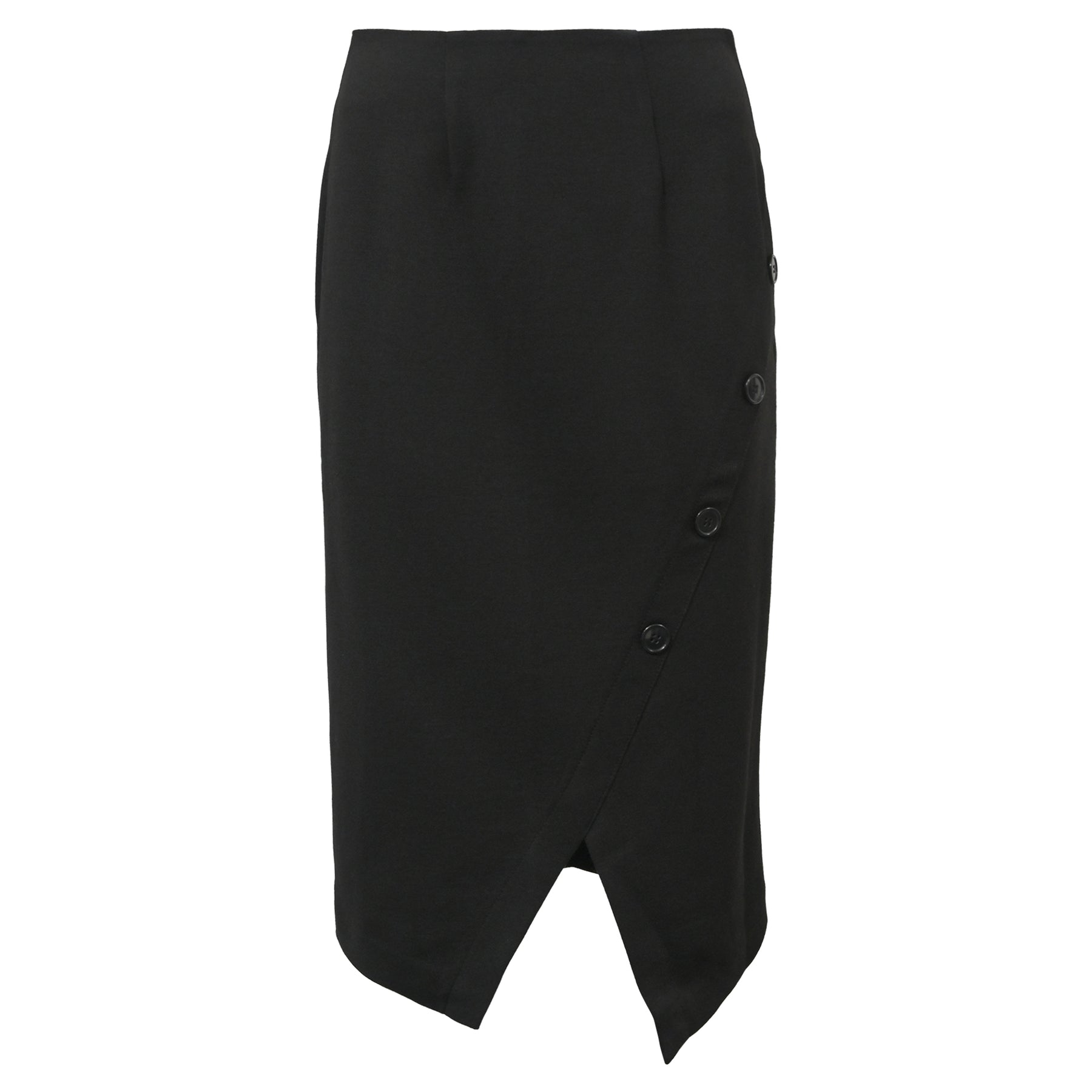 Iris & Ink Asymmetrischer Midi Bleistiftrock aus schwarzer Wolle